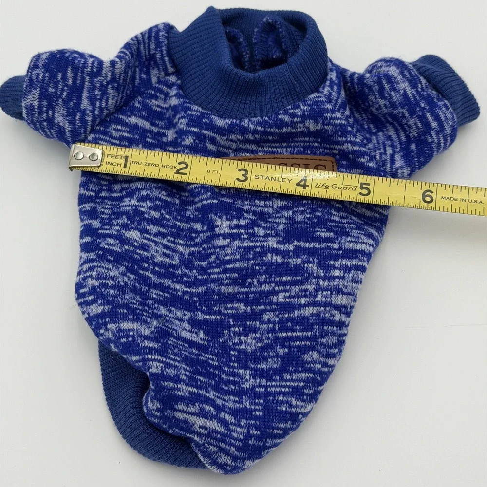 CLASSIC XXS Blue & White Knit Dog Sweater Fleece Lined Pet Pullover Warm Outfit